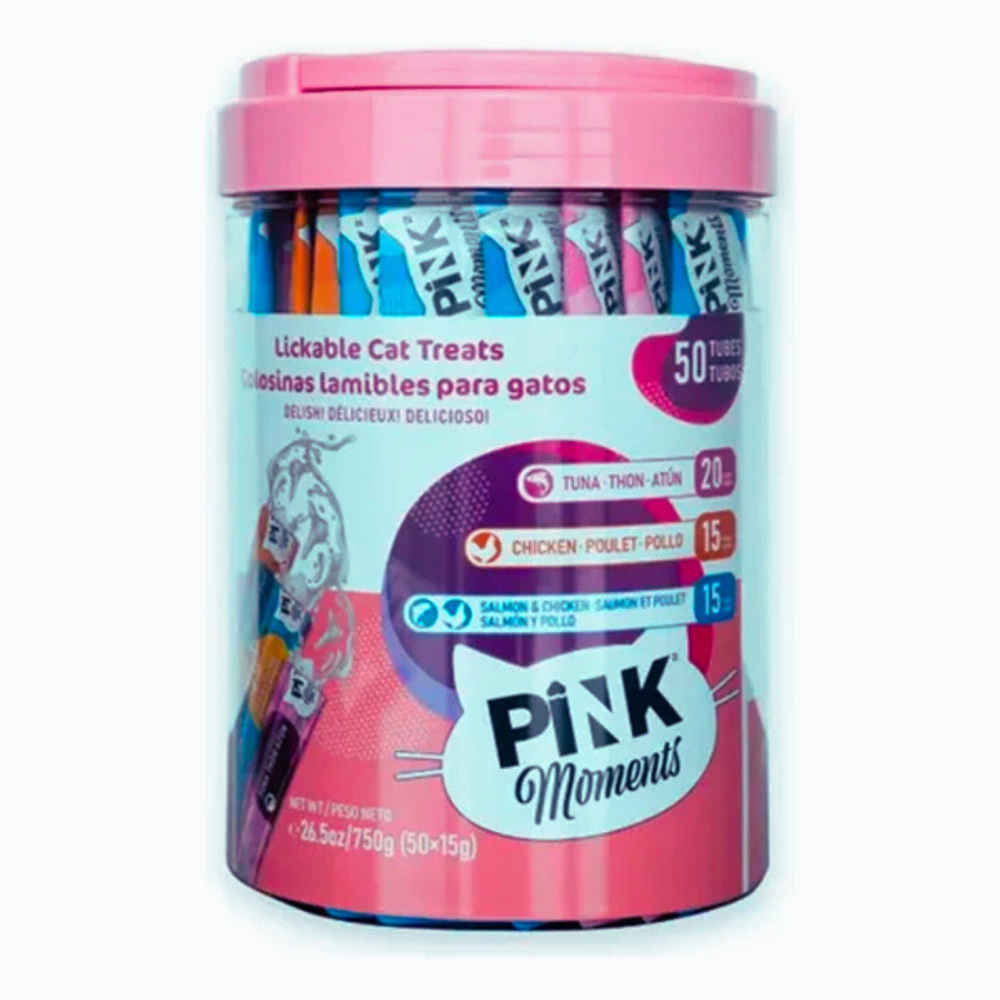 Snack para Gatos Pink Moments tipo Churu Balde 50 tubos de 15 gr