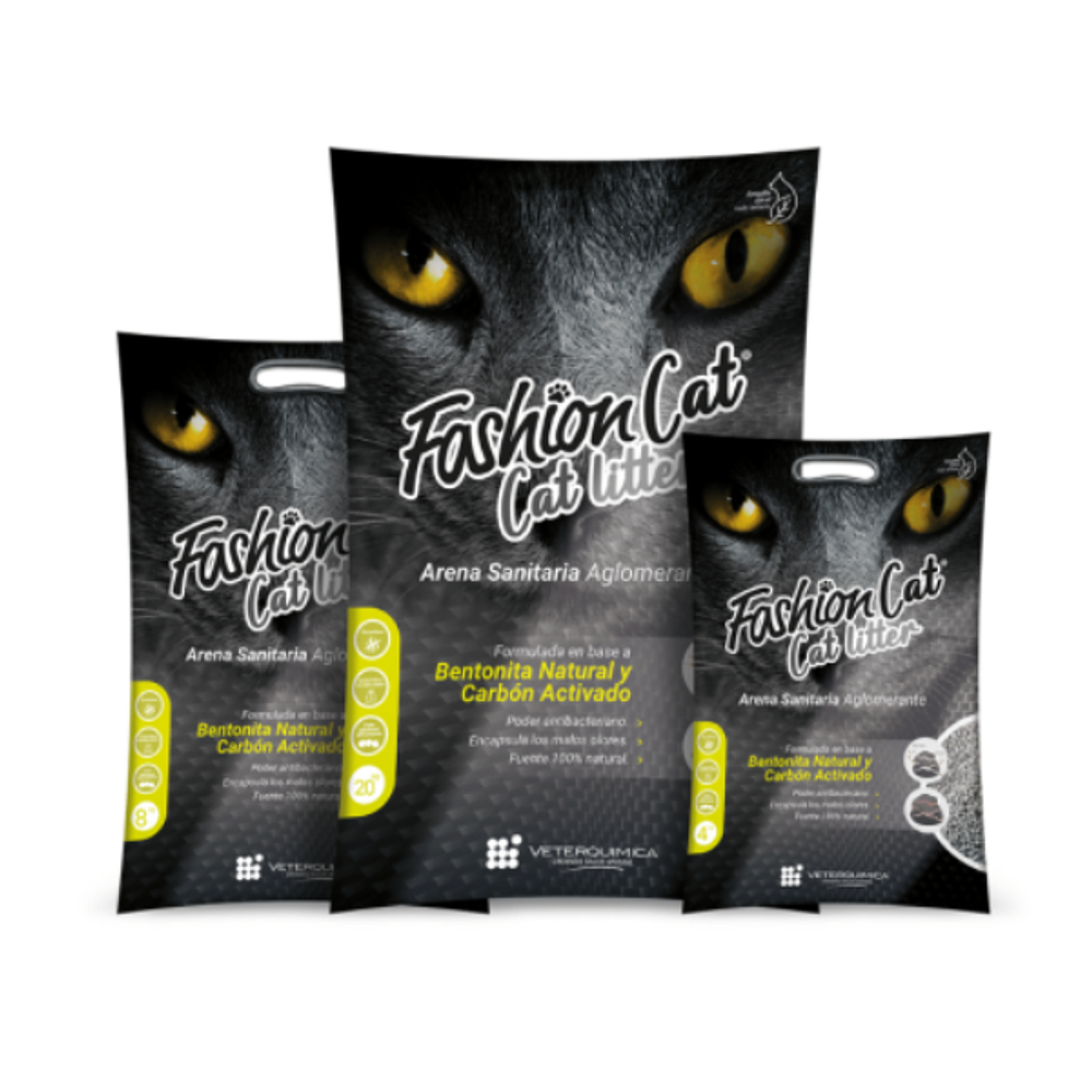 Arena Sanitaria Fashion Cat - Bentonita Natural y Carbón activado 20 Kilos