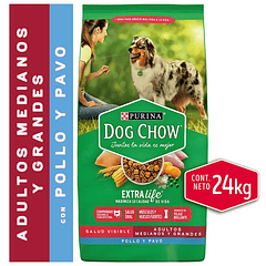 Dog Chow Adultos Med Y Gde Pavo Y Pollo 24 Kg.