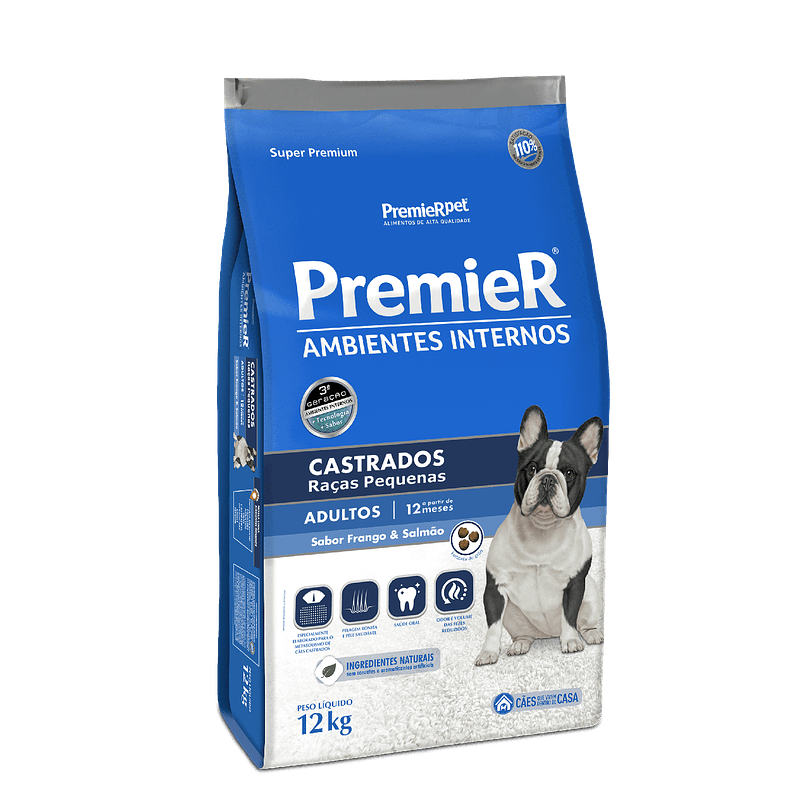 Premier Dog Adulto ambientes interiores castrados Pollo y Salmón 12 Kg