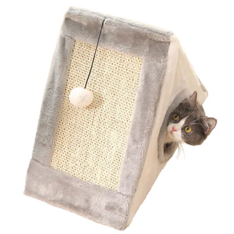Rascador de Gato con Casita y Pompon 1