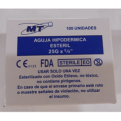 Aguja Hipodermica 25g x 5/8″ Caja 100 Unidades