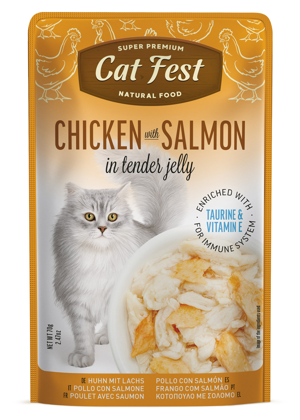 Cat Fest Filetes de Pollo con Salmón en Gelatina 70 Gr