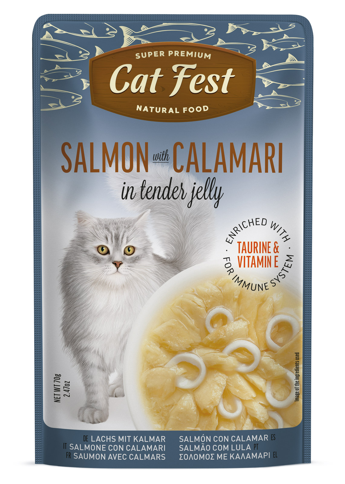 Cat Fest Filetes de Salmón con Calamar en Gelatina 70 Gr