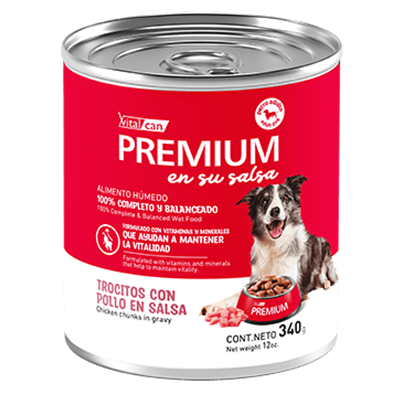 Premium Lata Perro Adulto En Su Salsa Trocitos De Pollo 340 Gr