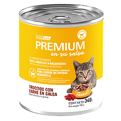 Premium Lata Kitten En Su Salsa Trocitos De Carne 340 Gr