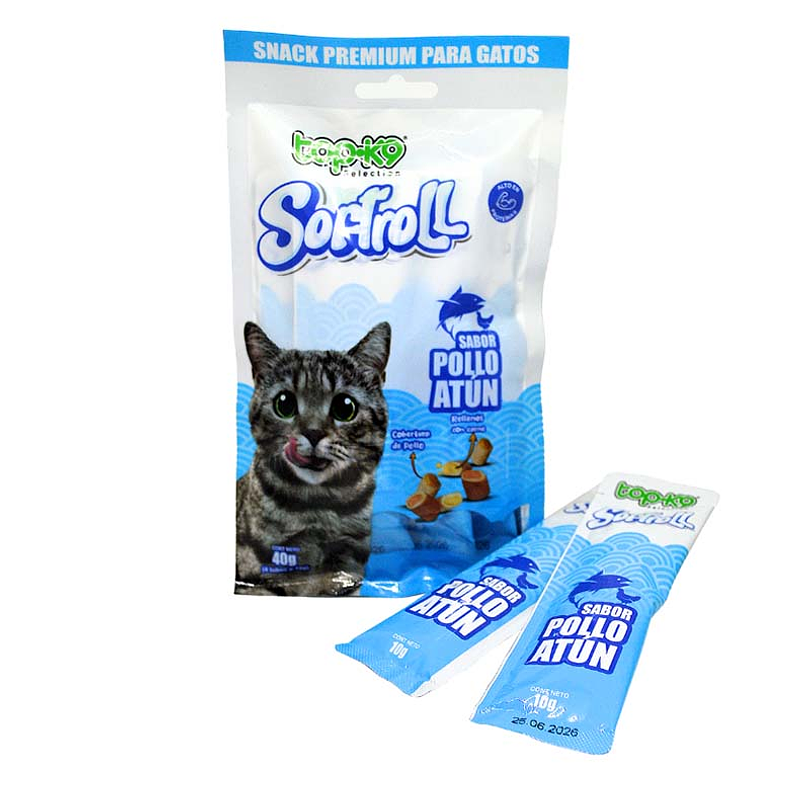 Topk9 Snacks Softroll Pollo Atun Para Perros y Gatos (4 Tubos) 10 Gr