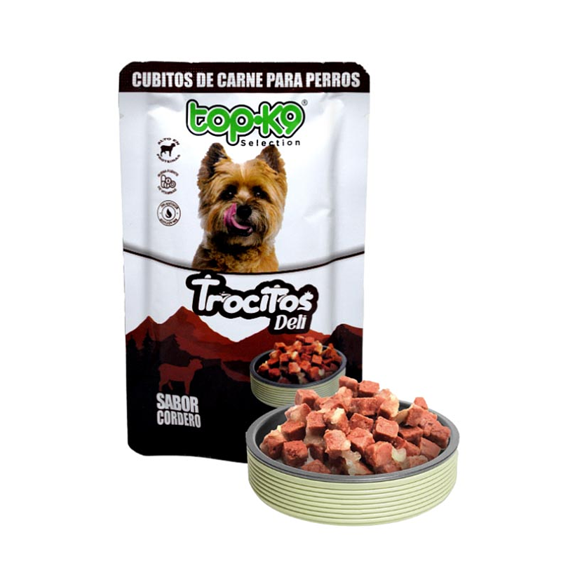 Topk9 Snacks Trocitos Deli Cordero Para Perro 85 Gr