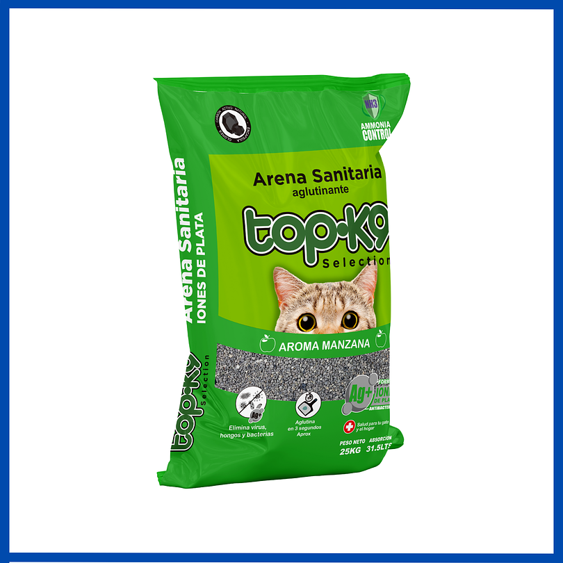 Topk9 Arena Aglutinante Con Iones de Plata Manzana 25 Kg 1