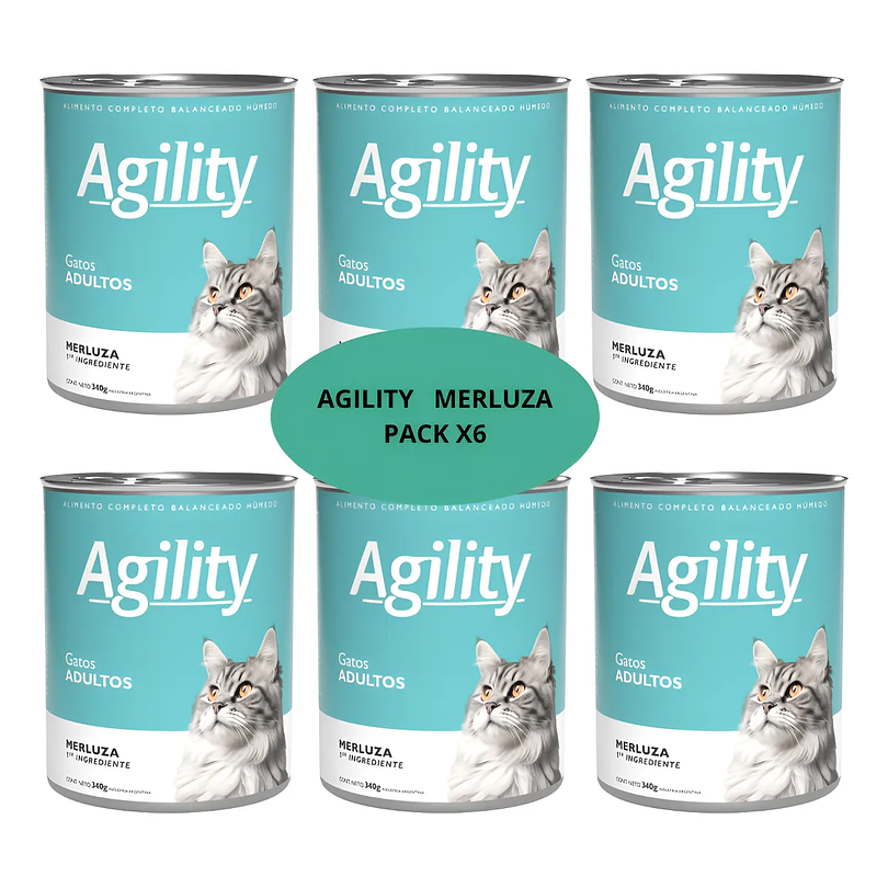 Pack 6 Latas Agility Gato Adulto Merluza 340 Gr
