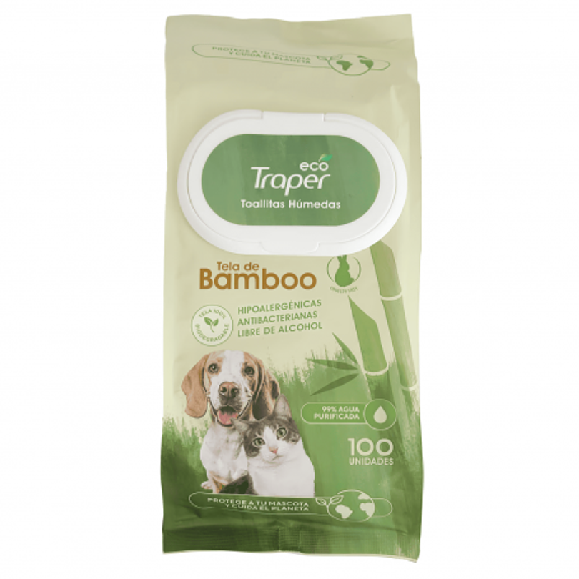 Toallitas Húmedas Traper De Bamboo Perro y Gato 100 Un