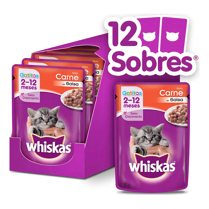 Alimento Húmedo Whiskas Gatito Carne Caja 12 U 85 Gr