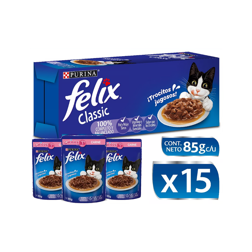 Pack 15 Pouch Felix  Gatitos Sabor Carne 85 Gr 1