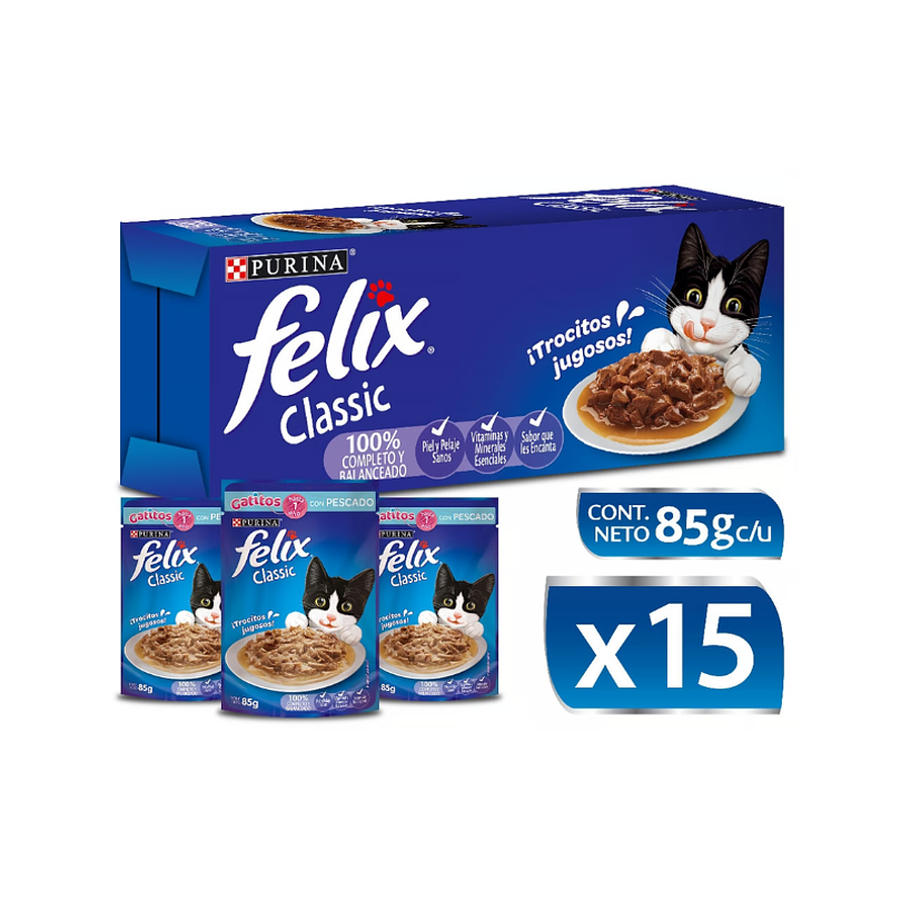 Pack 15 Pouch Felix  Gatitos Sabor Pescado 85 Gr 1