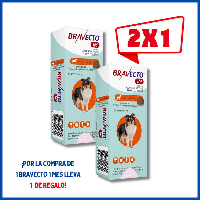 Bravecto  1 mes 100 Mg (4.5 - 10 Kg) 2x1 1