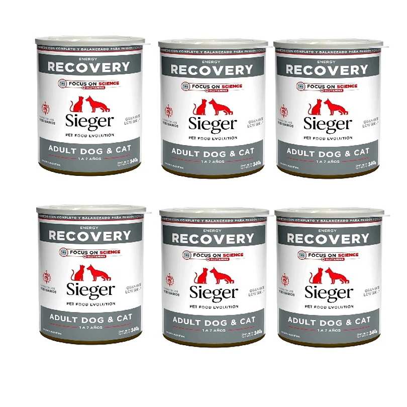 Pack 6 Latas Sieger Recovery Para Perros y Gatos 340 Gr 1