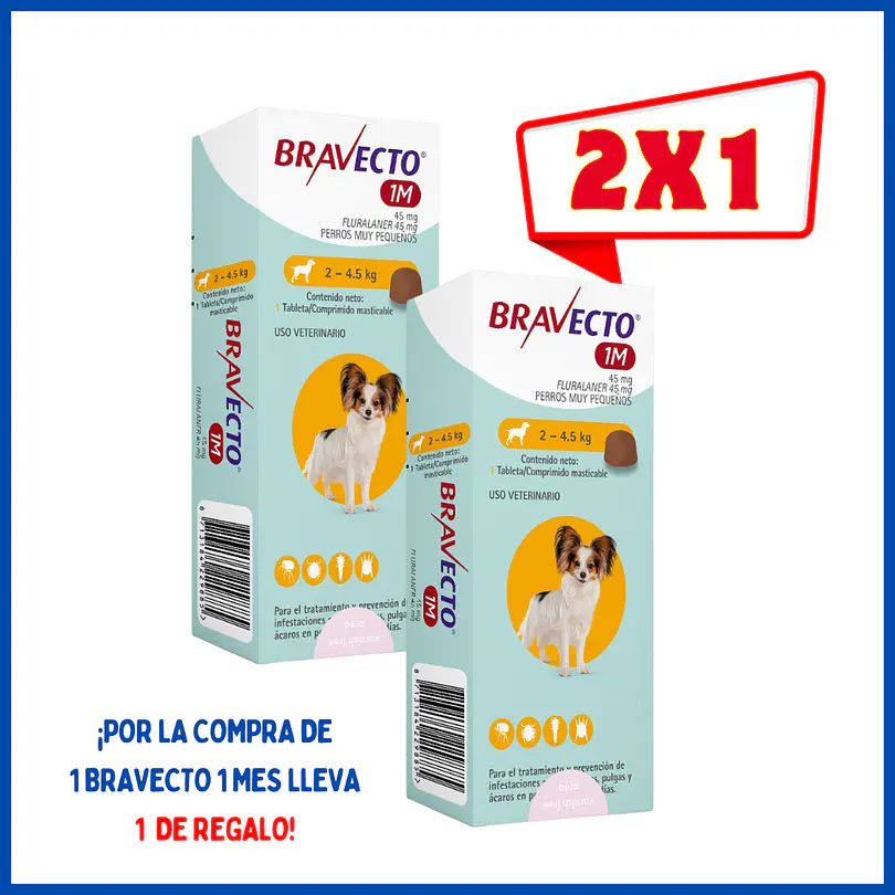 Bravecto  1 mes 45 Mg (2 - 4.5 Kg) 2x1 1