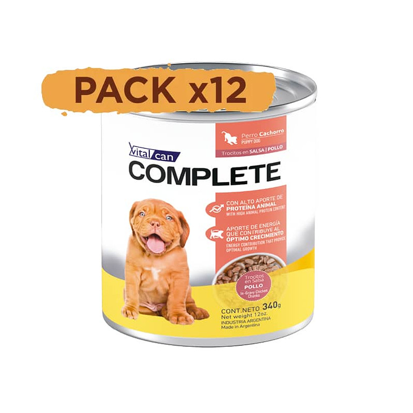 Pack 12 Latas Complete Trocitos En Salsa Pollo Perro Cachorro 340 Gr 1
