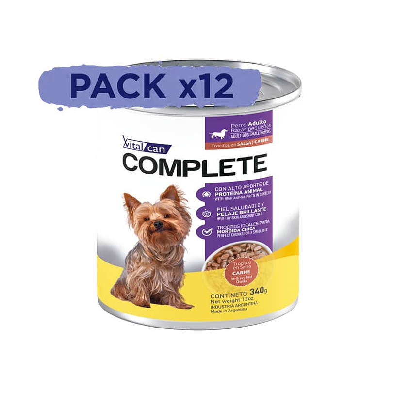 Pack 12 Latas Complete Trocitos En Salsa Carne Perro Adulto Raza Pequeña 340 Gr 1