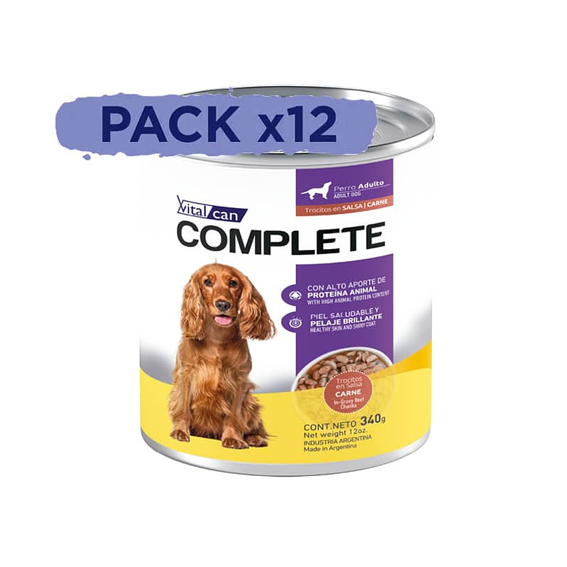 Pack 12 Latas Complete Trocitos En Salsa Carne Perro Adulto 340 Gr 1