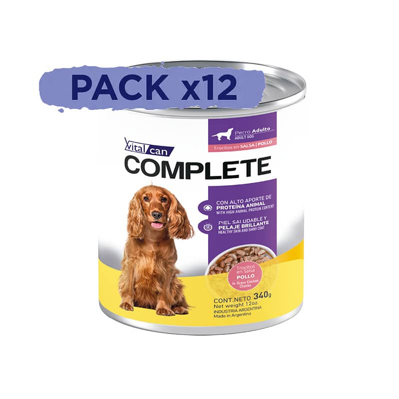 Pack 12 Latas Complete Trocitos En Salsa Pollo Perro Adulto 340 Gr 1