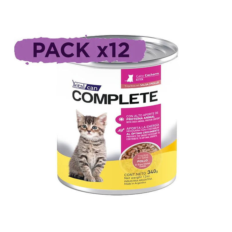 Pack 12 Latas Complete Trocitos En Salsa Pollo Kitten 340 Gr 1