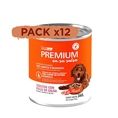 Pack 12 Latas Premium Cachorro En Su Salsa Trocitos De Pollo 340 Gr