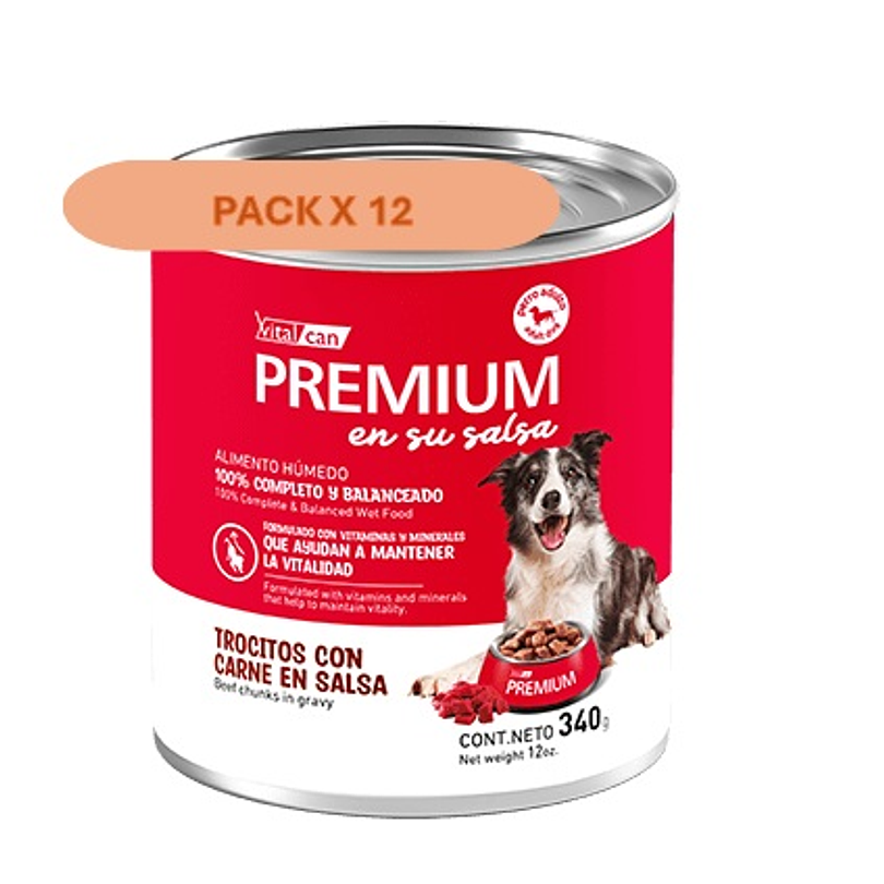 Pack 12 Latas Premium Perro Adulto En Su Salsa Trocitos De Carne 340 Gr 1