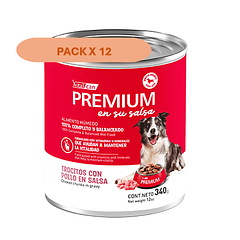 Pack 12 Latas Premium Perro Adulto En Su Salsa Trocitos De Pollo 340 Gr