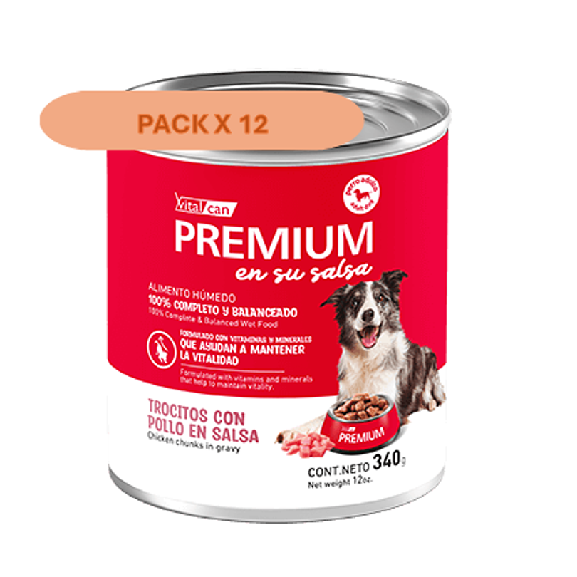 Pack 12 Latas Premium Perro Adulto En Su Salsa Trocitos De Pollo 340 Gr 1