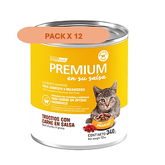 Pack 12 Latas Premium Kitten En Su Salsa Trocitos De Carne 340 Gr