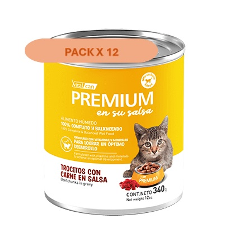 Pack 12 Latas Premium Kitten En Su Salsa Trocitos De Carne 340 Gr 1