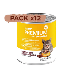 Pack 12 Latas Premium Kitten En Su Salsa Trocitos De Higado 340 Gr