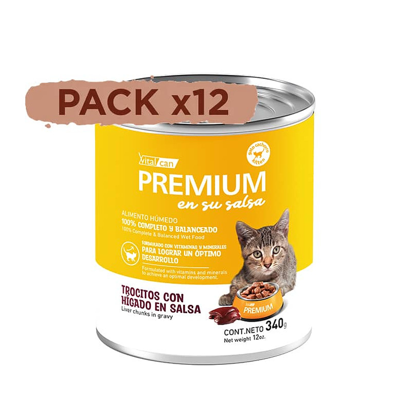 Pack 12 Latas Premium Kitten En Su Salsa Trocitos De Higado 340 Gr 1