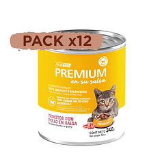 Pack 12 Latas Premium Kitten En Su Salsa Trocitos De Pollo 340 Gr