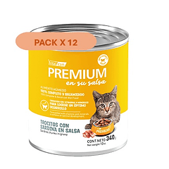 Pack 12 Latas Premium Kitten En Su Salsa Trocitos De Sardina 340 Gr