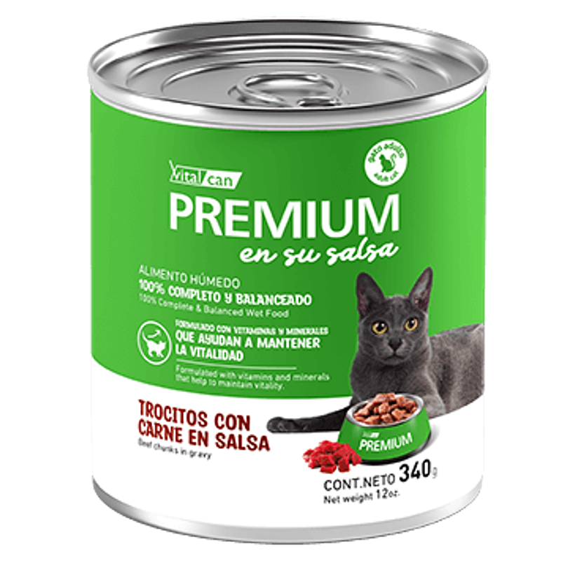 Pack 12 Latas Premium Gato Adulto En Su Salsa Trocitos De Carne 340 Gr 2
