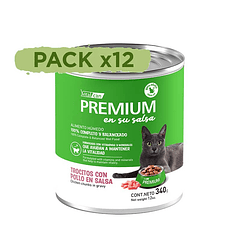 Pack 12 Latas Premium Gato Adulto En Su Salsa Trocitos De Pollo 340 Gr