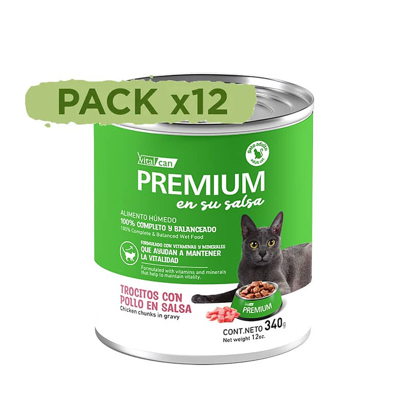 Pack 12 Latas Premium Gato Adulto En Su Salsa Trocitos De Pollo 340 Gr 1