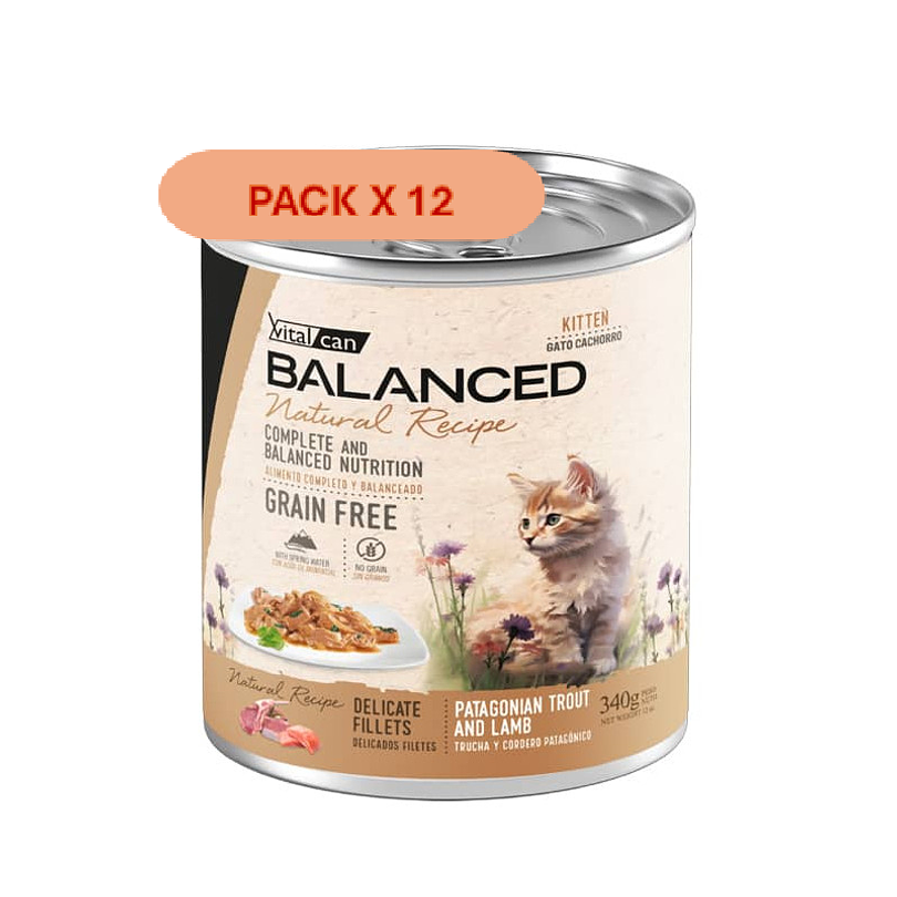 Pack 12 Latas Natural Recipe Filetes Trucha Y Cordero Kitten 340 Gr