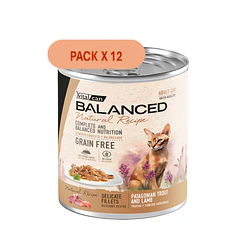 Pack 12 Latas Natural Recipe Filetes Trucha Y Cordero Gato Adulto 340 Gr