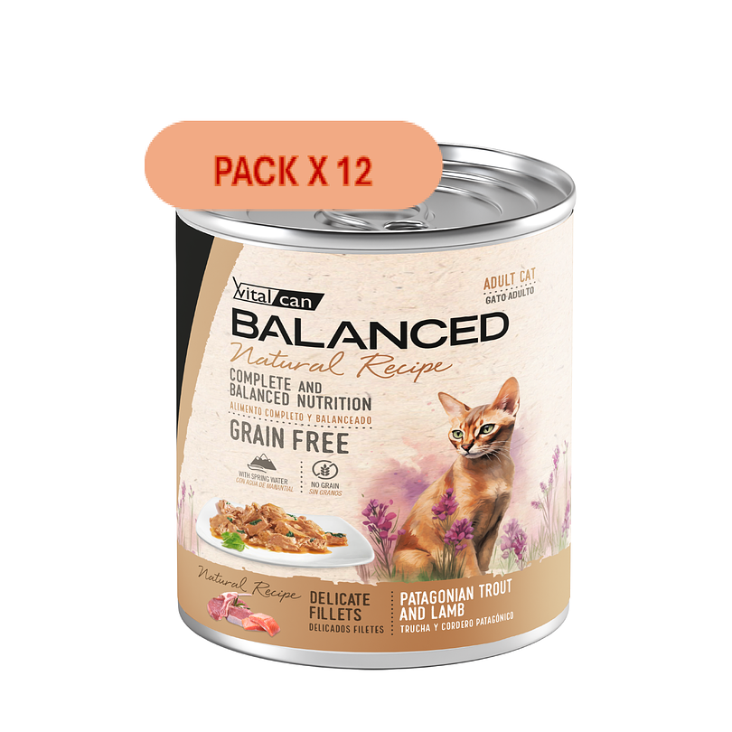 Pack 12 Latas Natural Recipe Filetes Trucha Y Cordero Gato Adulto 340 Gr