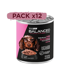 Pack 12 Latas Balanced Souffle Perro Cachorro Carne 340 Gr
