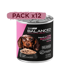 Pack 12 Latas Balanced Souffle Perro Cachorro Pollo 340 Gr