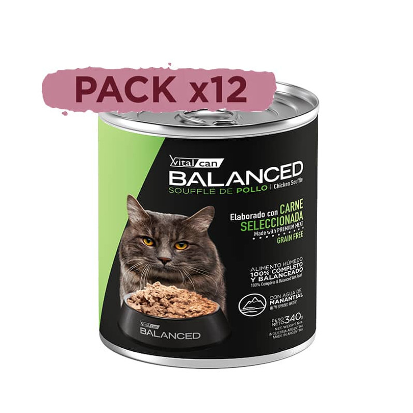 Pack 12 Latas Balanced Gato Castrado Pollo 340 Gr