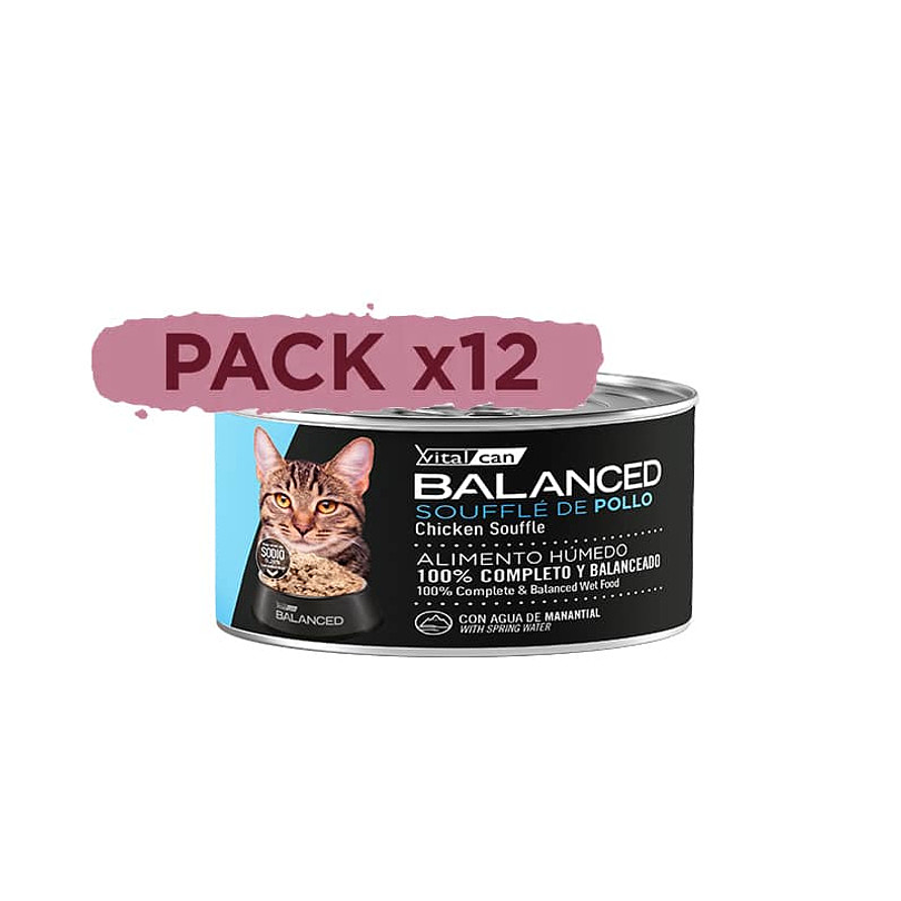 Pack 12 Latas Balanced Souffle Gato Adulto Pollo 85 Gr