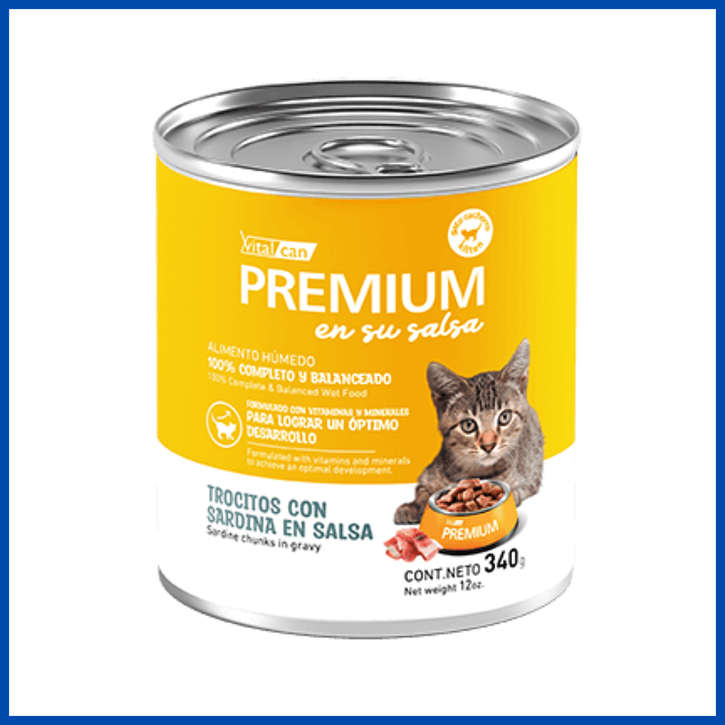 Premium Lata Kitten En Su Salsa Trocitos De Sardina 340 Gr 1