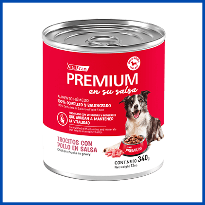 Premium Lata Perro Adulto En Su Salsa Trocitos De Pollo 340 Gr 1