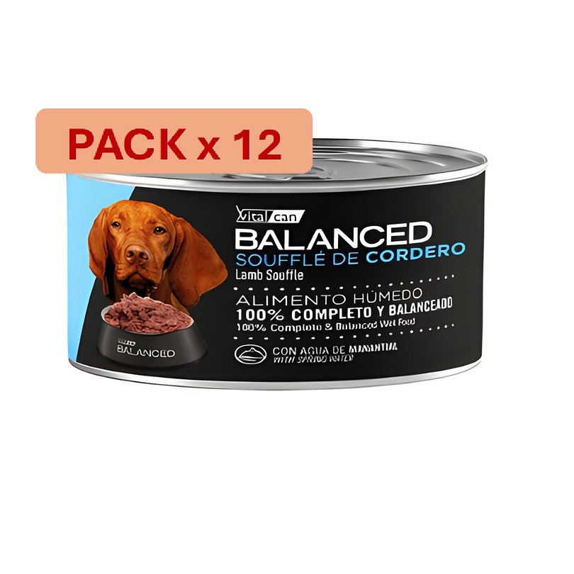 Pack 12 Latas Balanced Souffle Perro Adulto Cordero 85 Gr