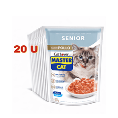 Master Cat Display Trocitos Jugosos Senior Sabor Pollo 85 Gr x 20 U